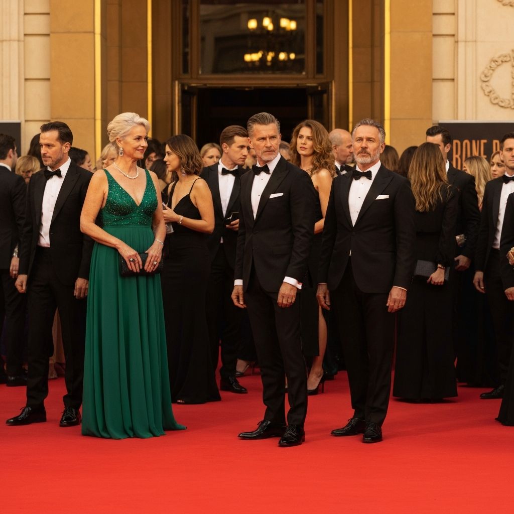 Opening night premiere with red carpet and elegant guests