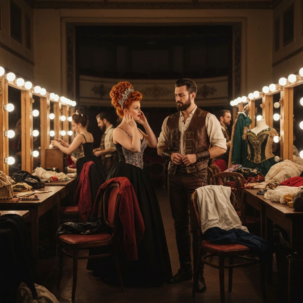 Performers preparing backstage before the show